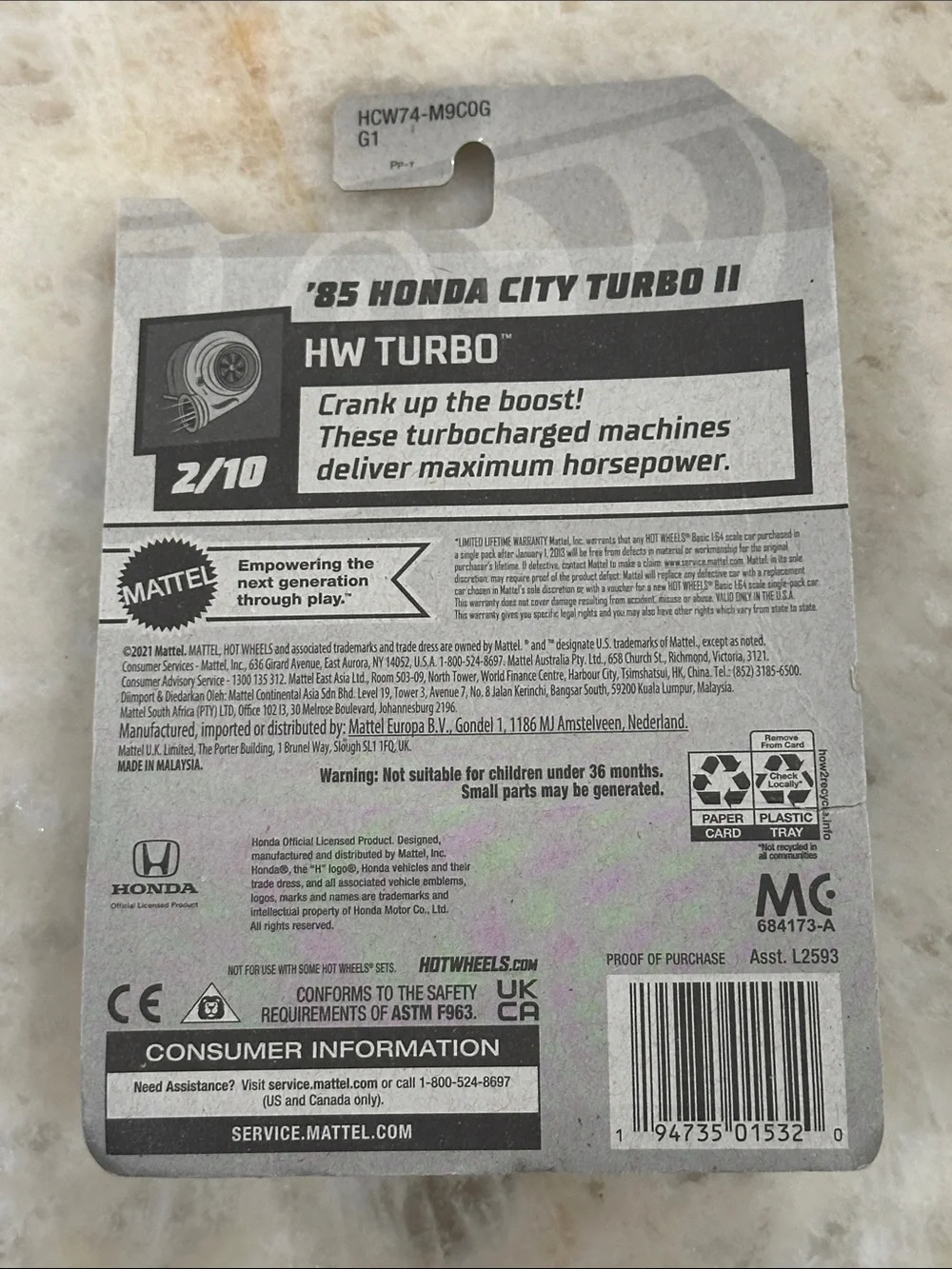 Hot Wheels '85 Honda City Turbo II Toy Car - Blue